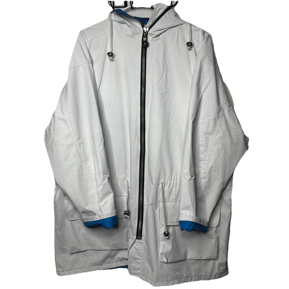 Vintage 90s Wippette Women’s Rain Jacket Windbreaker White Blue Hooded Large